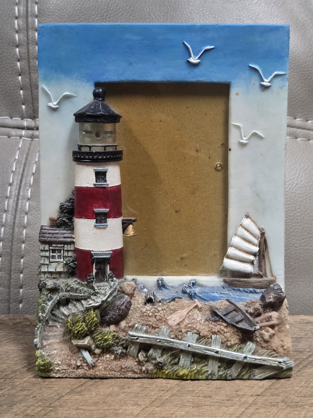Vintage Resin 3D Nautical Lighthouse Light Up Picture Frame ~ Bin 1G